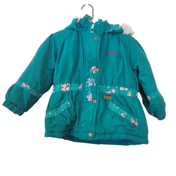 Vintage Rothschild Girl's Green Floral Embroidered Winter Coat Size 3T
